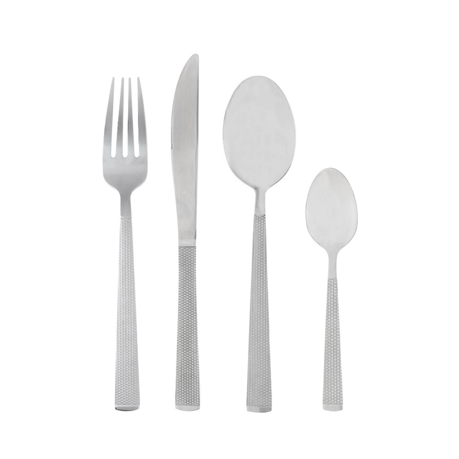Faqueiro 16 Peças Aço Inox Santorini Lyor Prata Jogo de Talheres Completo para 4 Pessoas Mesa Posta Sobremesa Resistente