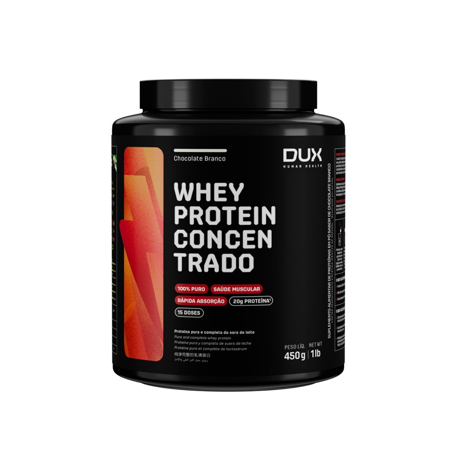 DUX HUMAN HEALTH Whey Protein Concentrado 450g Chocolate Branco – Versátil para Receitas e Shakes