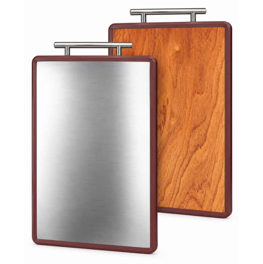 Tábua de corte Carne Legumes e Vegetais Dupla Face Aço Inox e Madeira Premium Resistente Com Alça
