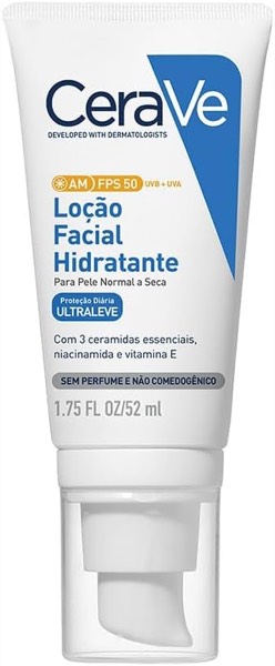 CeraVe AM FPS 50, Loção Facial Hidratante com 3 Ceramidas Essenciais, Ácido Hialurônico e Niacinamida, Proteção UVA/UVB e Hidratação 24h par