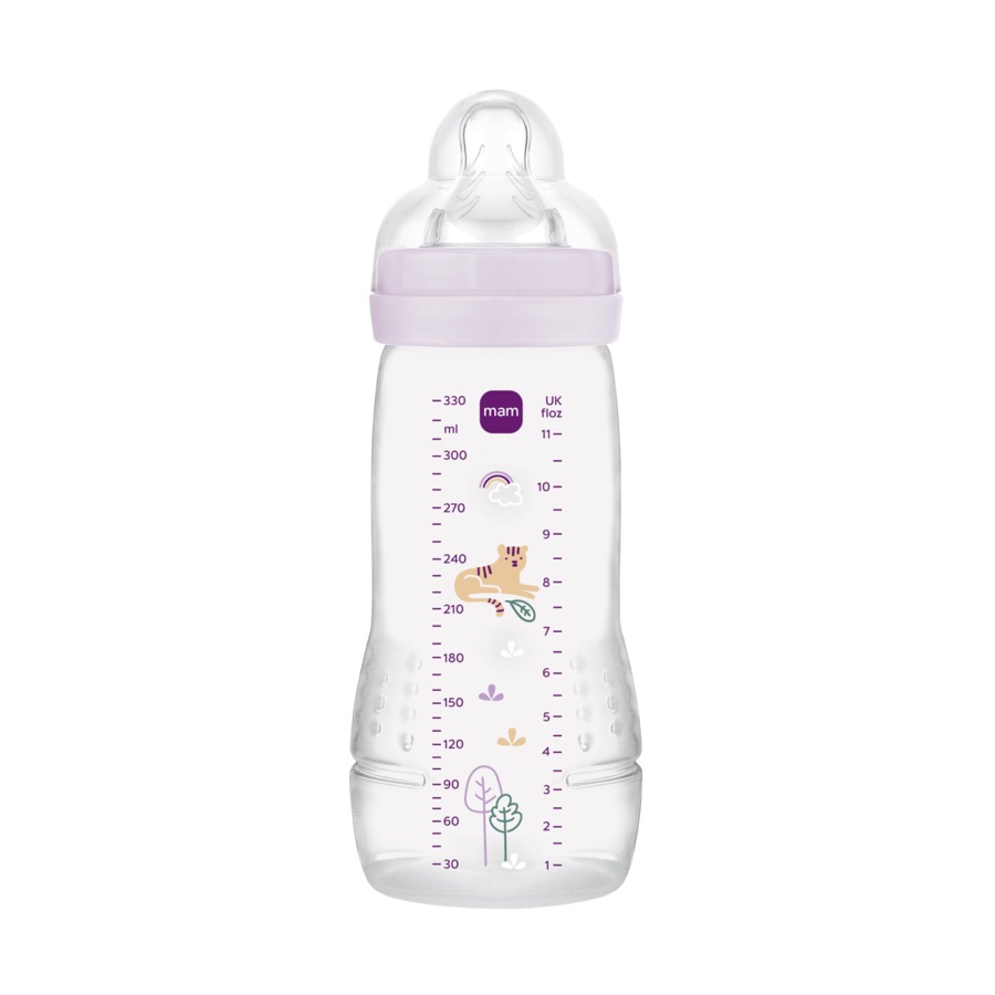 MAM Baby 1 Mamadeira Easy Active 330ml Com Formato Ergonômico e Fácil de Segurar para Crianças 4+ Meses com Bico de Silicone Skinsoft, Rosa