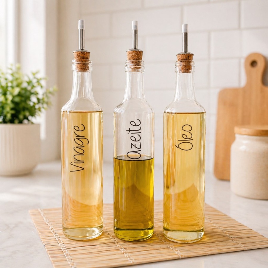 Galheteiros de Vidro 500ml Bico Dosador Cortiça Vinagre Azeite Óleo