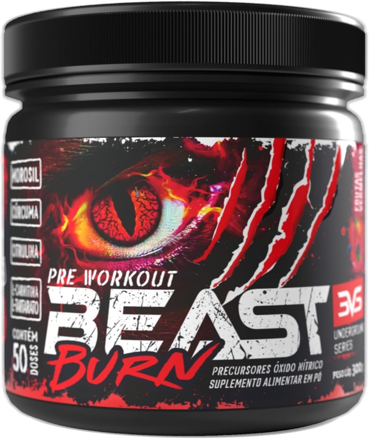 3VS Nutrition Pré-Workout Beast Burn 300g – Suplemento Pré-Treino Fórmula Única com Cafeína, Beta Alanina, L-Carnitina, Citrulina, Morosil® 