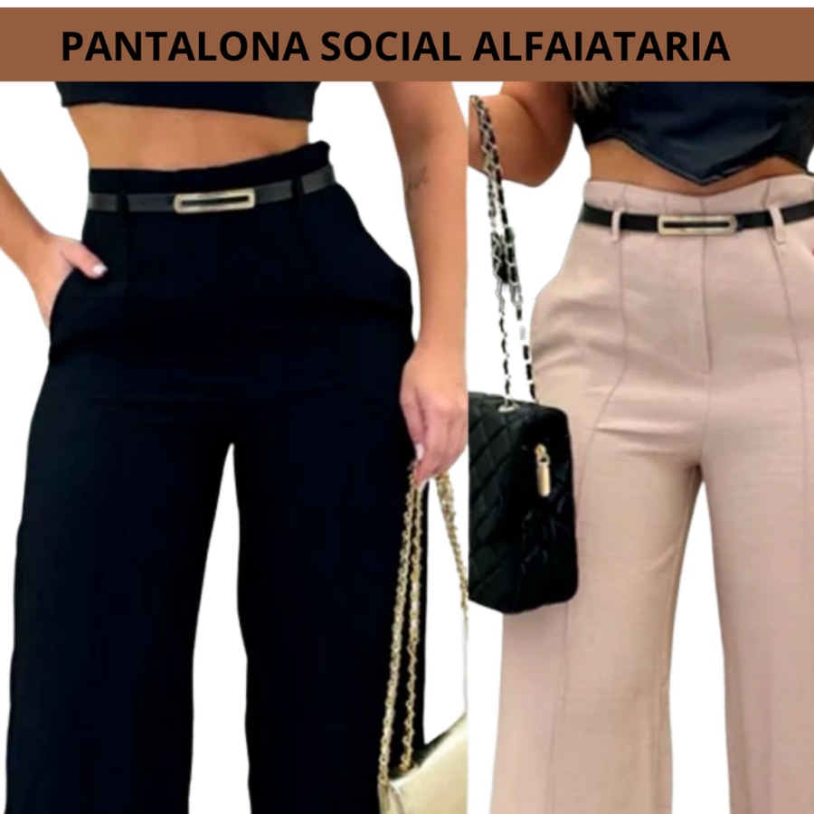 CALÇA PANTALONA DE ALFAIATARIA FEMININA COM CINTO CINTURA ALTA ELEGANTE. no