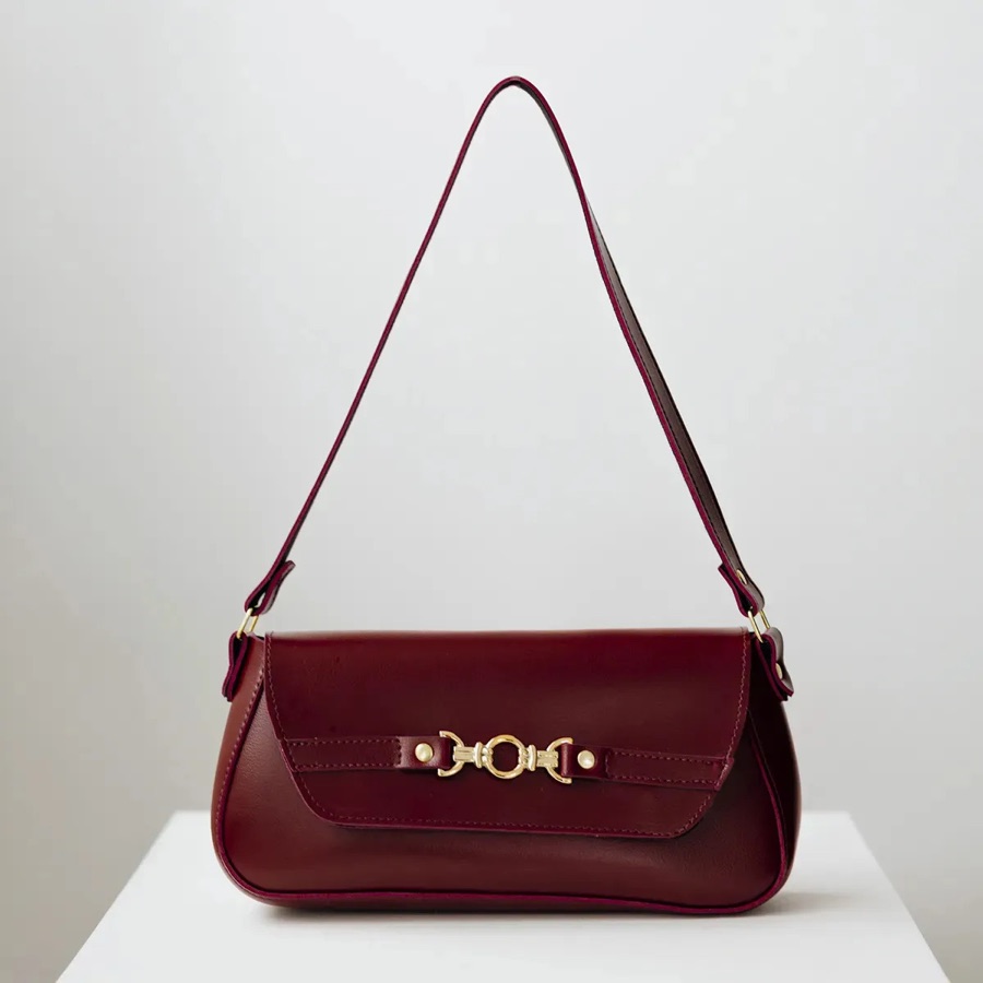 Bolsa De Ombro Baguete Tiracolo Média Feminina Casual Cor Vinho