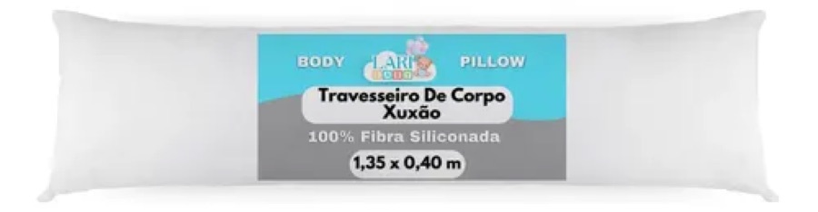 Travesseiro de Corpo Laribaby Antialérgico Xuxão com Fronha e Zíper Branco 1,35 x 0,40 m 100% Silicone Macio e Confortável Apoio Gestante