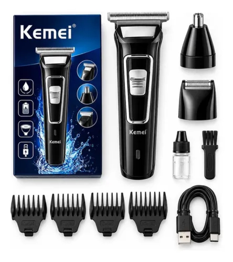 Máquina de aparar Barba E Pelos Barbeador 3 Em 1 Recarregável Bivolt Km6558 Preto