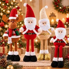Papai noel Retrátil Boneco Decorativo Natal Rena Pernas Flexíveis Expansível Decoração Natalina