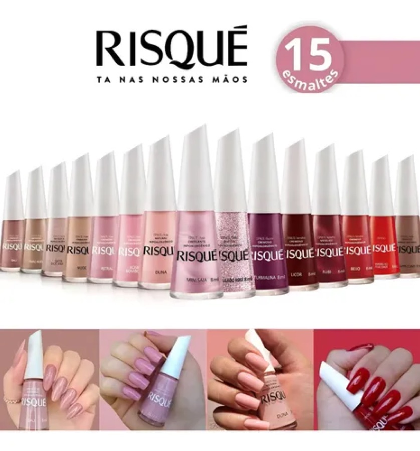 Risqué Kit Com 15 Esmaltes Novo Hipoalergênicos Atacado 8ml Variadas