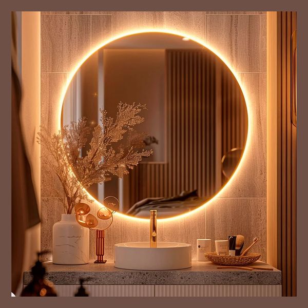 Espelho Redondo 40cm com Iluminação LED Fria para Parede - Ideal para Quarto, Banheiro e Sala, Moldura Lapidada de 40cm, Perfeito para Decor