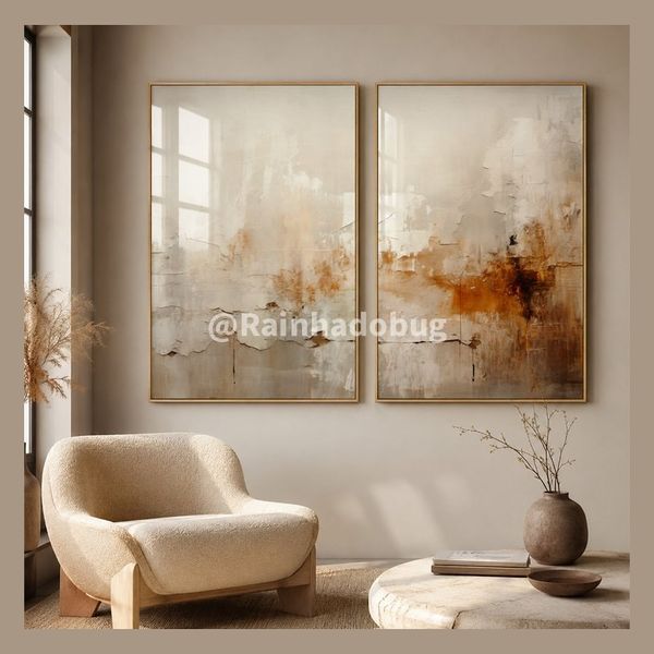 Quadro Decorativo Abstrato Reflexo do Outono 2 Telas Díptico Sala Quarto Escritório Decoração