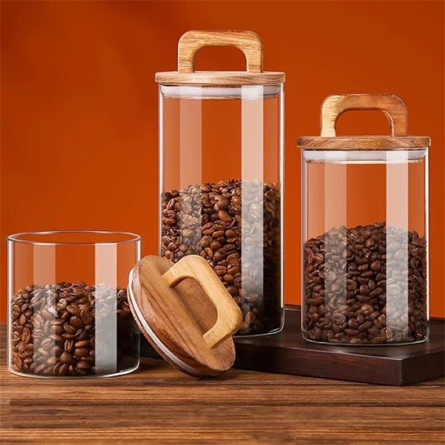 Pote De Vidro Redondo Tampa Madeira Hermético Condimento 700ml/1000ml/1400ml