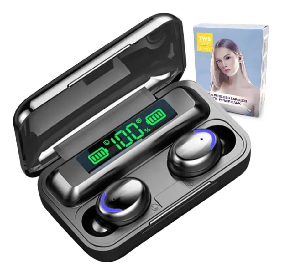 Fone De Ouvido Bluetooth 5.1 Sem Fio F9-5 Carregador De Celular Cor Preto