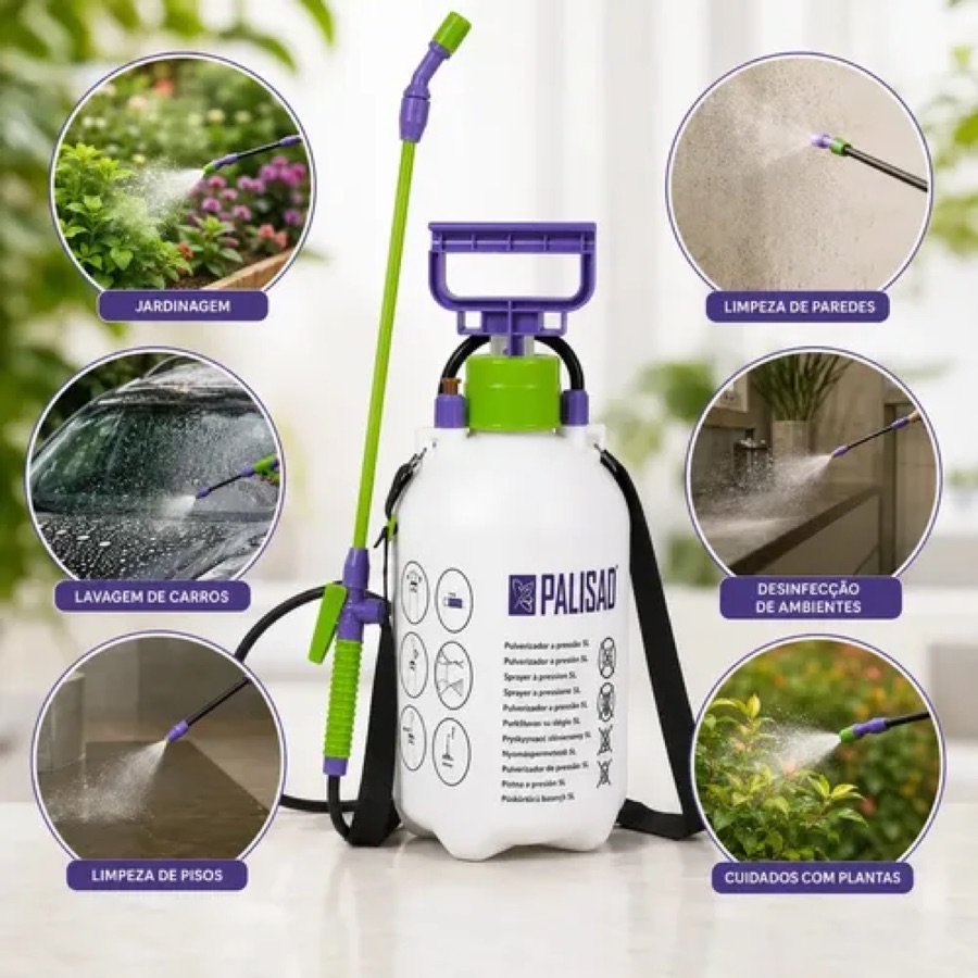 Pulverizador Manual Com Bomba De Pressao Aspersor 5 Litros Palisad Para Jardineiro Jardim Costal Com Alta Pressurização Agricola Branco