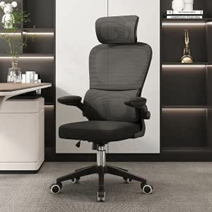 Cadeira de escritório com design ergonômico, suporte lombar, malha respirável e encosto de cabeça ajustável