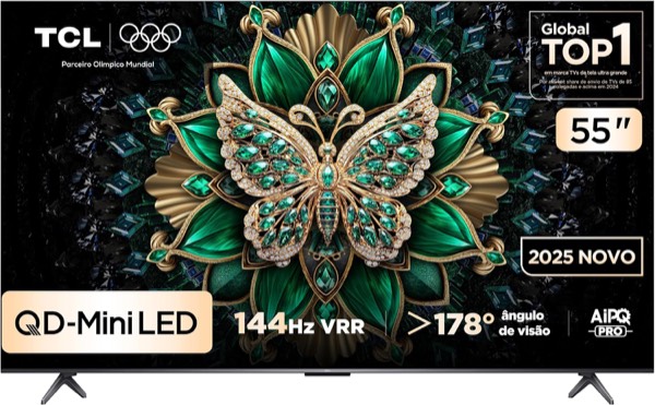 Smart TV TCL 55 Polegadas QD-Mini LED 4K C6K WiFi Bluetooth Google TV 4 HDMI 144Hz HDR10+ 55C6K