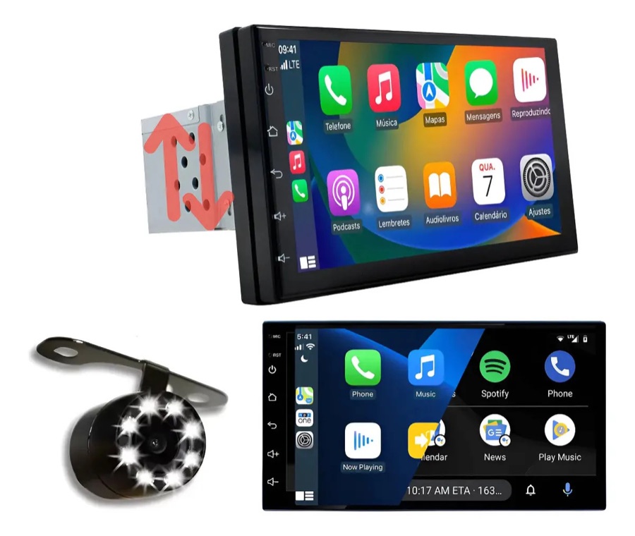 Central Multimídia Mp5 1 Din Carplay Android-auto 7'+ Cam Ré Kit Multimidia Carplay