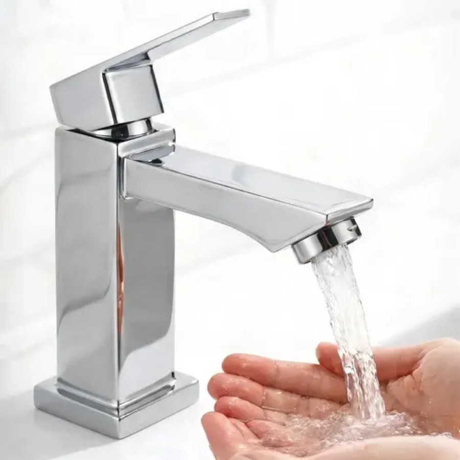 Torneira Para Banheiro E Lavabo Fria Quadrada 1/4 Volta Prateado Fosco