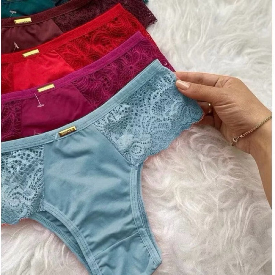 Kit 10 Calcinhas Básicas Tanga de Microfibra com Renda