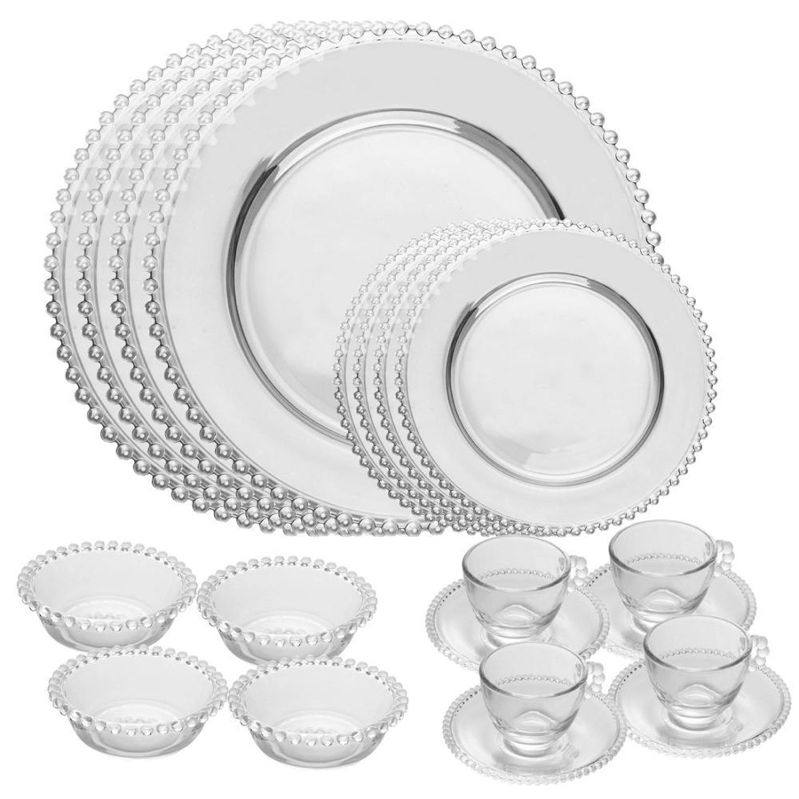 Aparelho de Jantar Wolff Pearl Cristal 20 Peças Jogo de Pratos e Louças 4 Pessoas Mesa Posta Receber Convidados Presente
