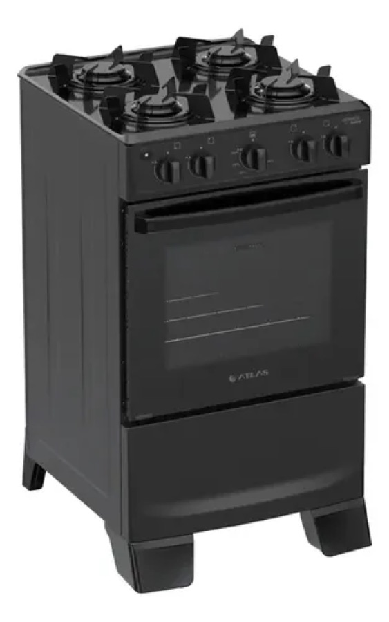 Fogão 4 Bocas Atlas Mônaco Lustro Automático Mesa De Aço Esmaltado Preto