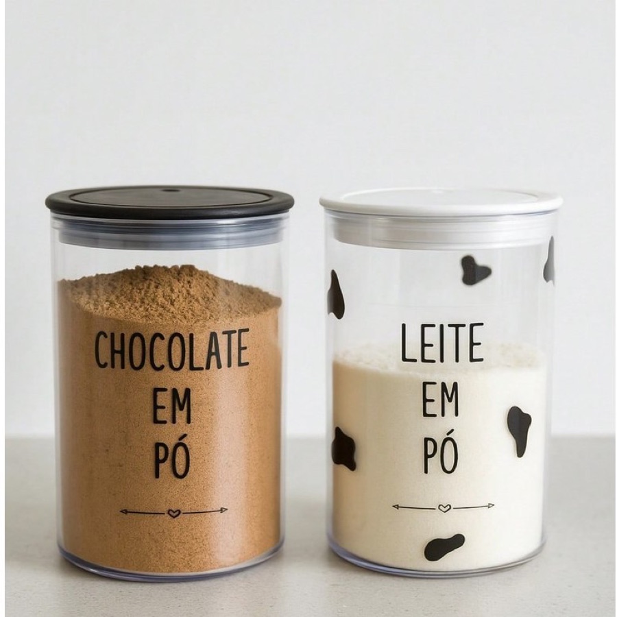 Pote Hermético Decorado 1L para Leite e Chocolate em Pó Tampa Vedada