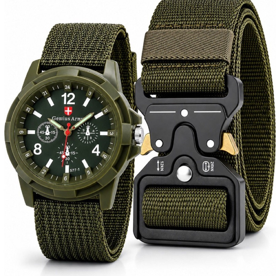 Kit Masculino Relógio Militar + Cinto Tático Resistente Presente Masculino