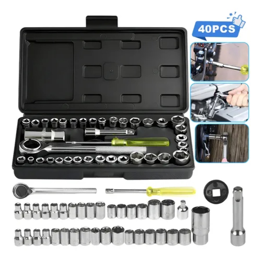 Kit Ferramentas Soquetes Multiuso 40 Peças Maleta Completa Preto