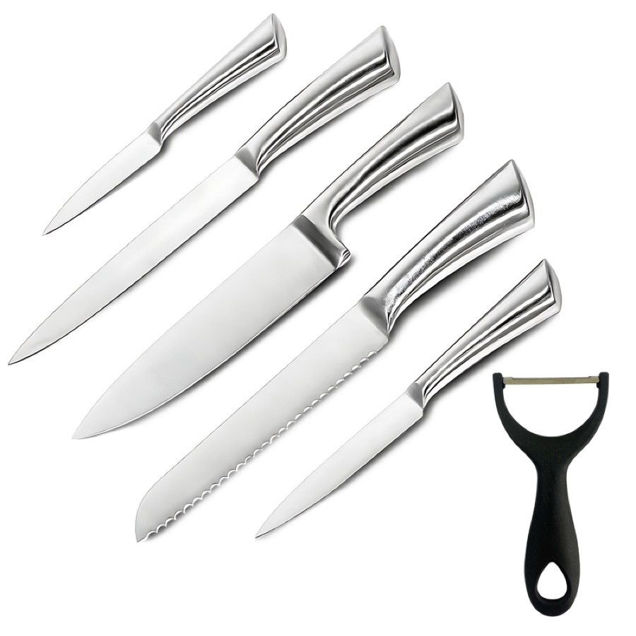 Kit 5 Faca Profissional De Aço Inoxidável + 1 Descascador - Jogo de Cozinha 6 Peças