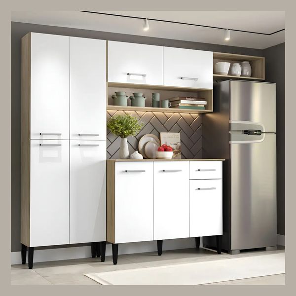 Cozinha Compacta Arizona Glam Carvalho com Branco Carraro