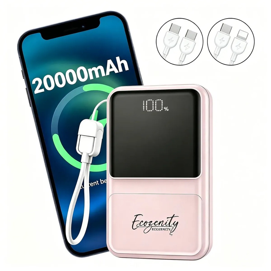 Power Bank 20000 mAh Universal com Carga Rápida 22.5W e 2 Cabos Integrados