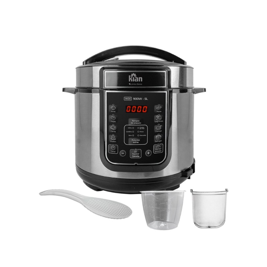 Panela de Pressão Elétrica Kian 5 Litros 900W 127V Inox/Preto PPE-101