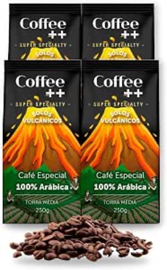 Kit 4 Pacotes Café Especial em Grãos Coffee Mais Variedades: Solos Vulcânicos - 100% Arábica - 100% Arábica (4x250g)