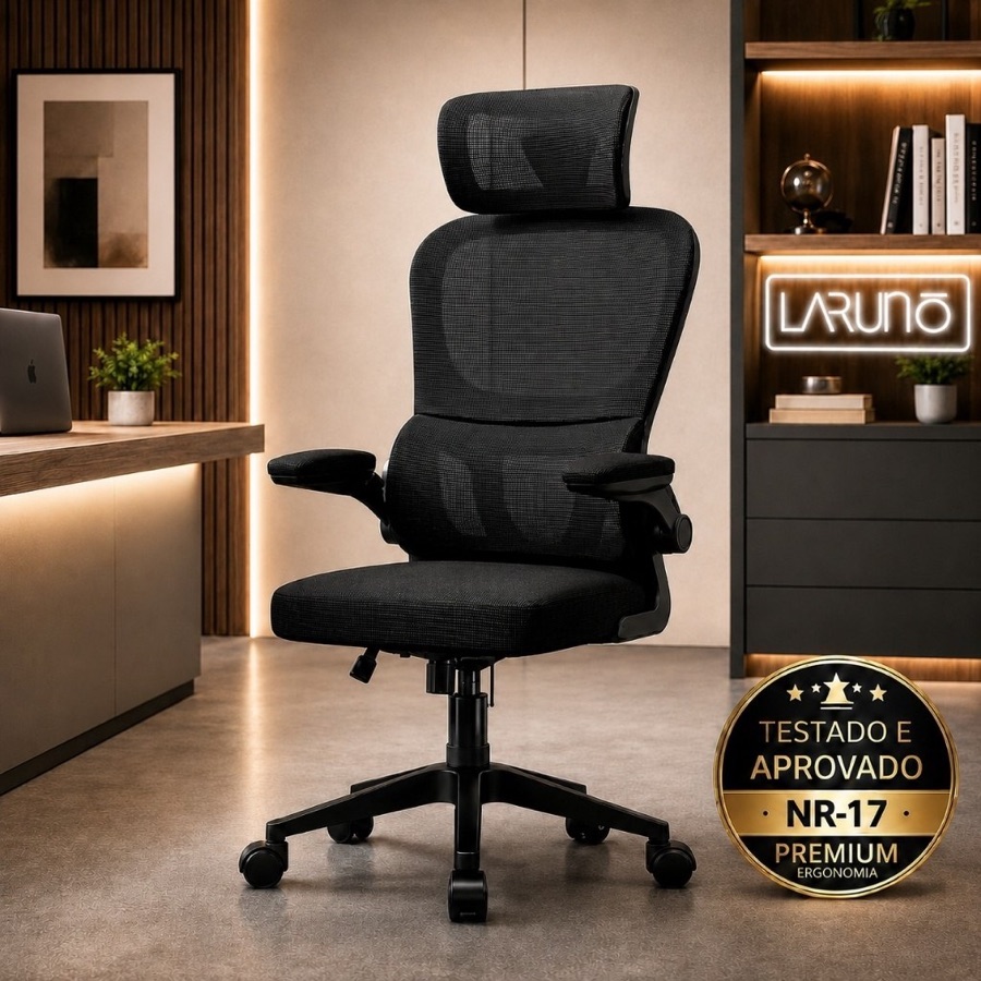 Cadeira de Escritório Ergonômica Giratória Presidente com Apoio Lombar, Braços Ajustáveis e Tecido Mesh- LARUNO