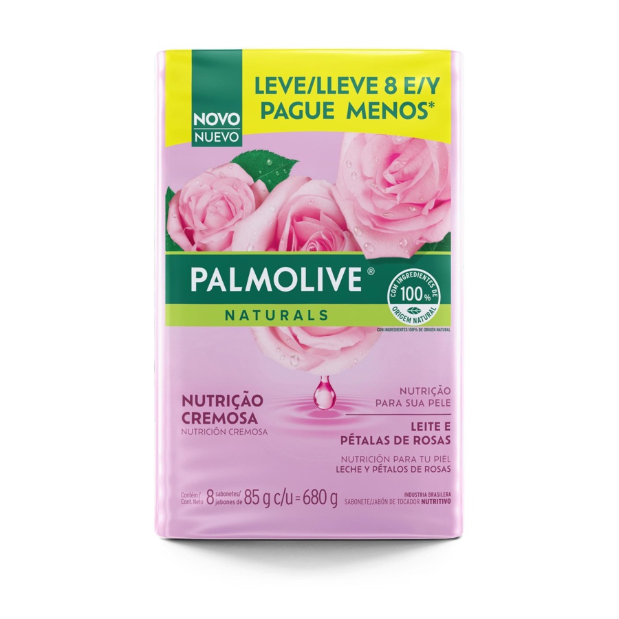 Palmolive Naturals Leite e Pétalas de Rosa Sabonete em Barra, 8x85g
