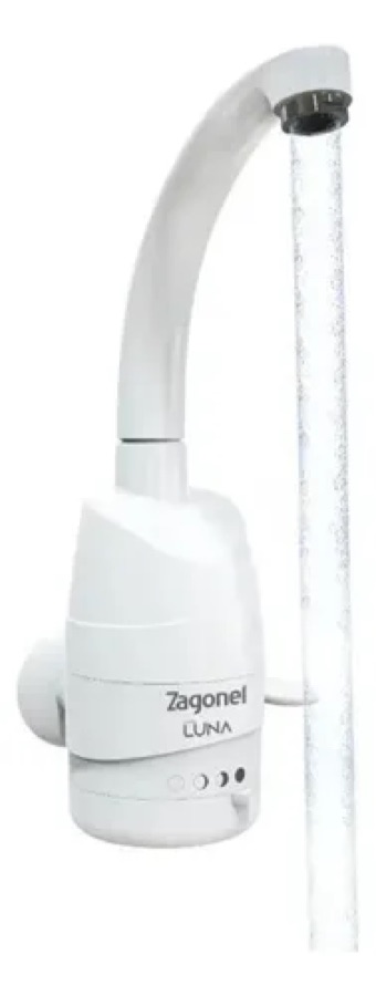 Torneira Elétrica Zagonel Luna 5500W Parede 4 Temperaturas Bica Alta Giratória 360° Cozinha Arejador Antirrespingo Branca Polida