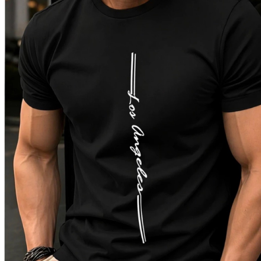 Camiseta Masculina Los Angeles Estampada, Manga Curta Casual,Camisa Estampa LOS ANGELES Vertical mas