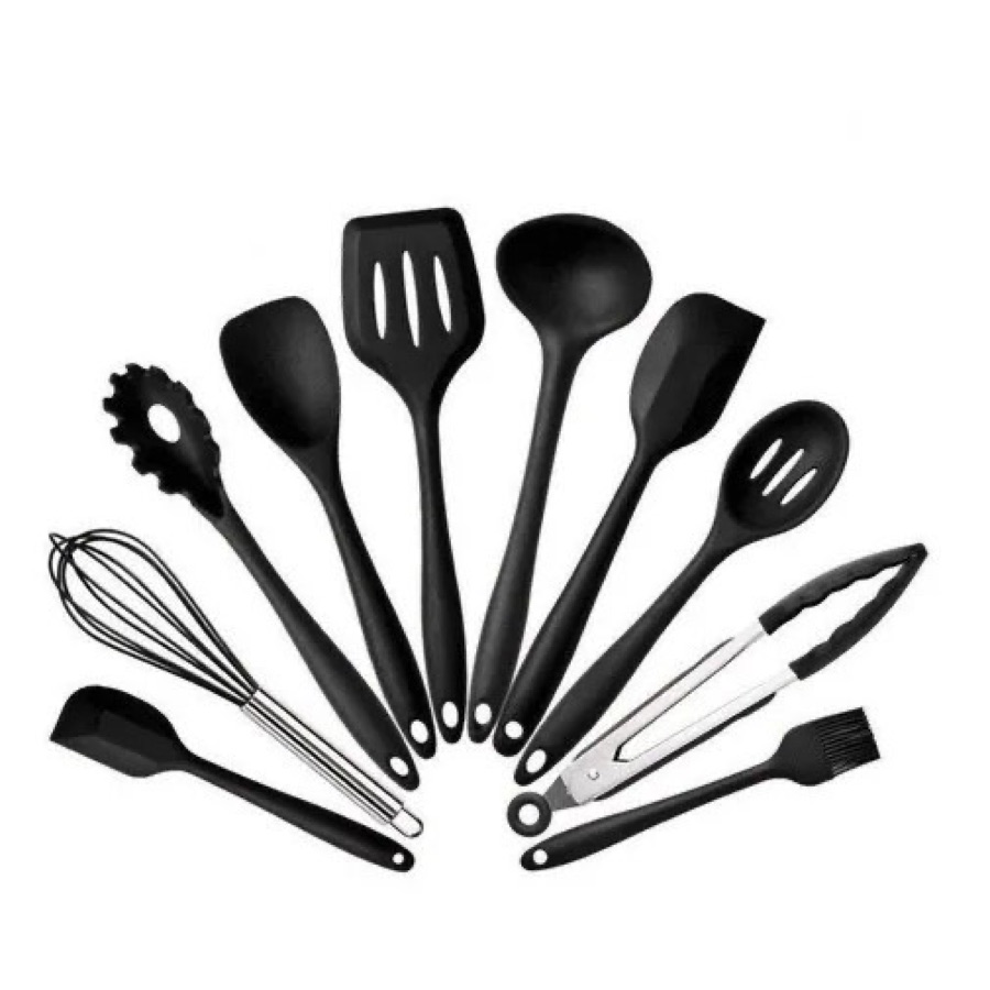 Jogo 10 Colheres De Silicone Inox Utensílios Cozinha