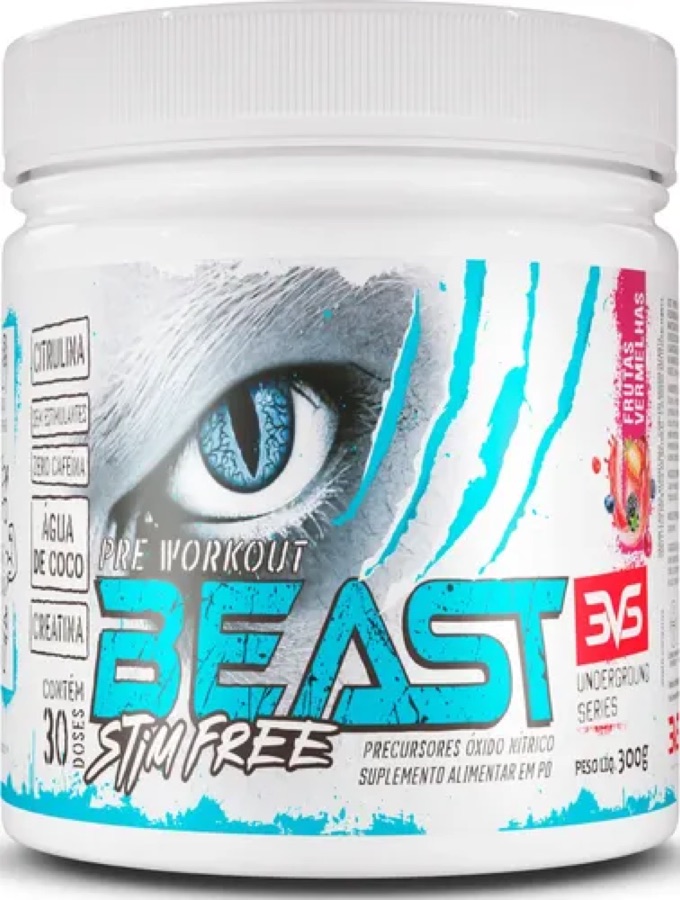 Pré Treino Sem Cafeína Beast 300g - Sabor Frutas Vermelhas - Fórmula Exclusiva Com Citrulina, Beta Alanina, Creatina, Água De Coco, Arginina