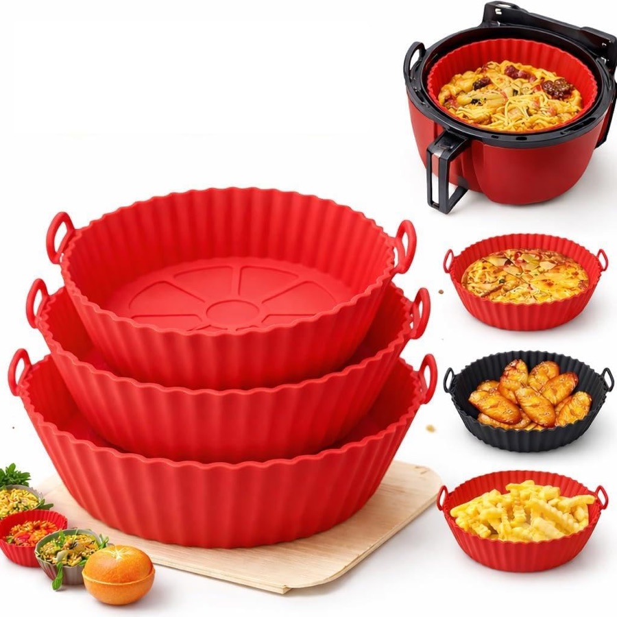 Kit com 6 Formas de Silicone Reutilizáveis para Air Fryer e Forno, Silicone Reciclável Antiaderente, Resistente a Alta Temperatura, Fácil de