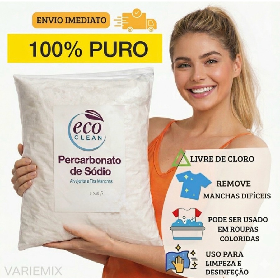 Percarbonato De Sódio 100% ECO CLEAN Tira Manchas limpeza clareador