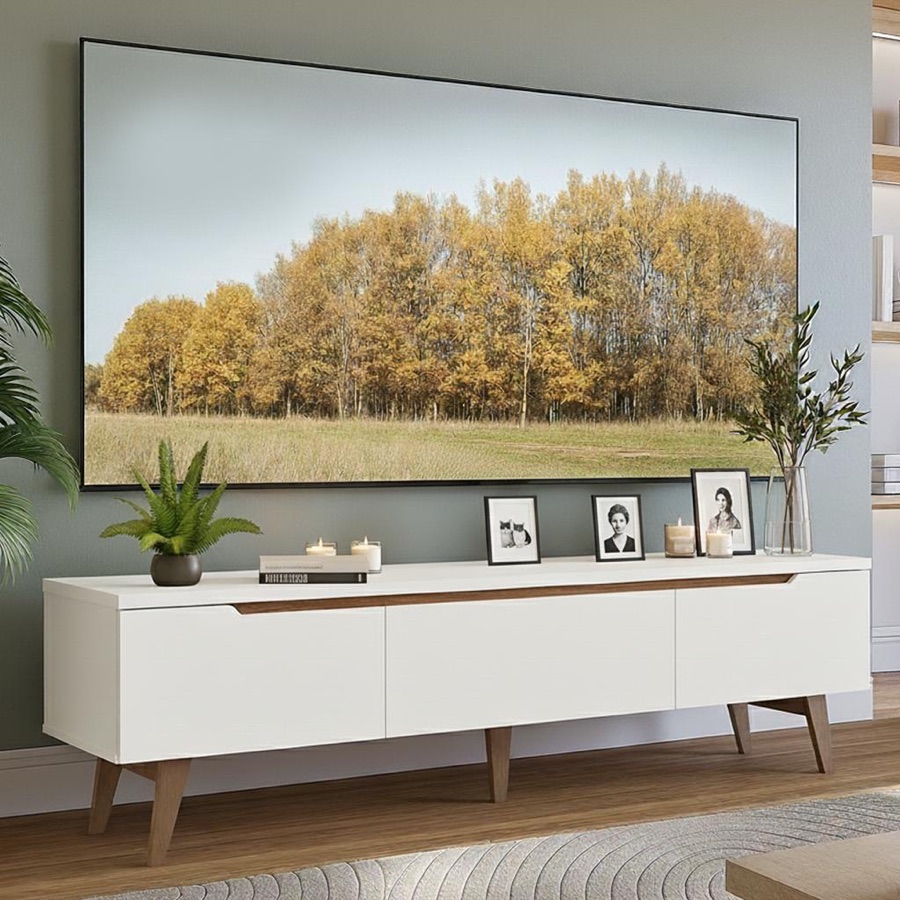 Rack para TV até 80 Polegadas 180cm 2 Portas 1 Gaveta Branco/Rustic Toronto Madesa