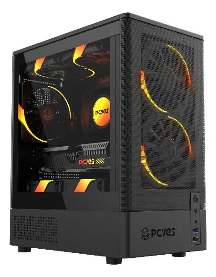 Gabinete Gamer Pcyes Kauri Black Vulcan Preto
