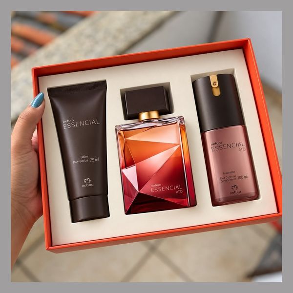 Kit Essencial Ato Masculino: Perfume 100ml + Desodorante Corporal 100ml + Balm Pós Barba 75ml
