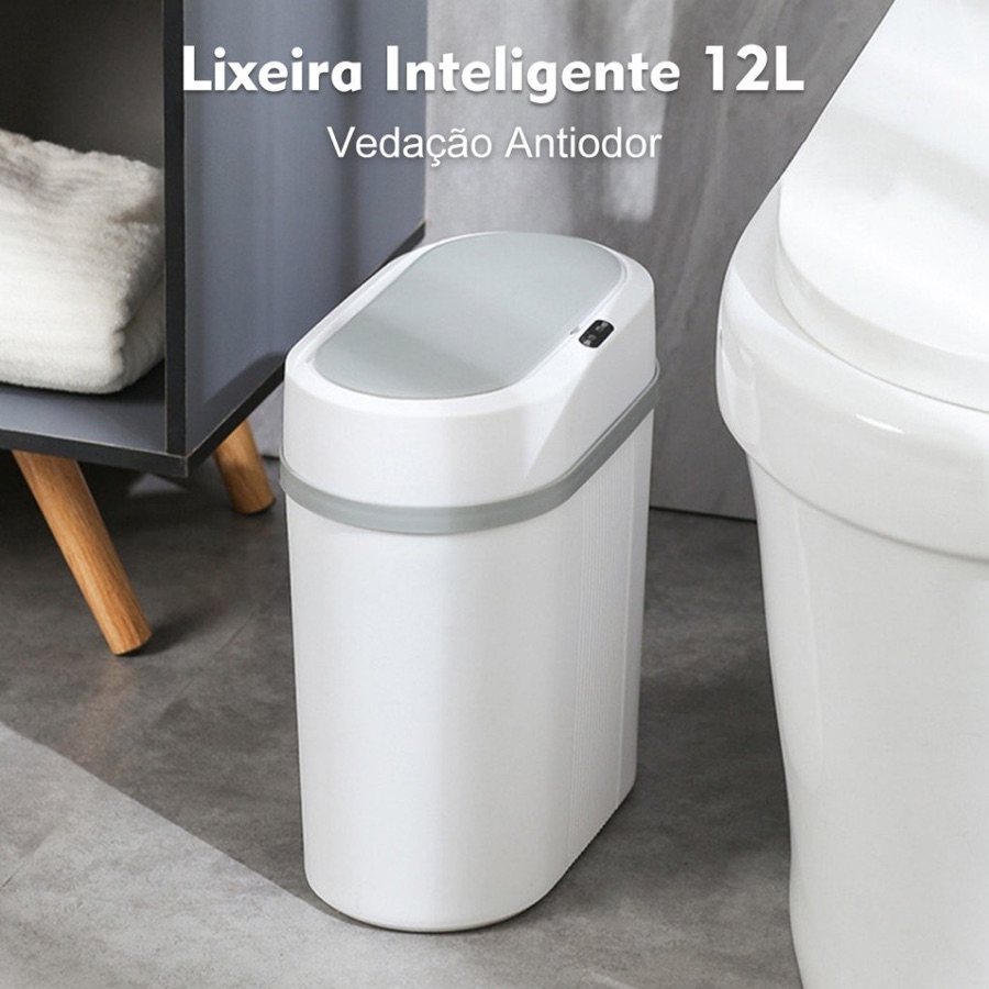 Lixeira Automática Knock 12L Sem Toque, Sensor Infravermelho e Tampa para Cozinha, Banheiro, Escritório e Quarto
