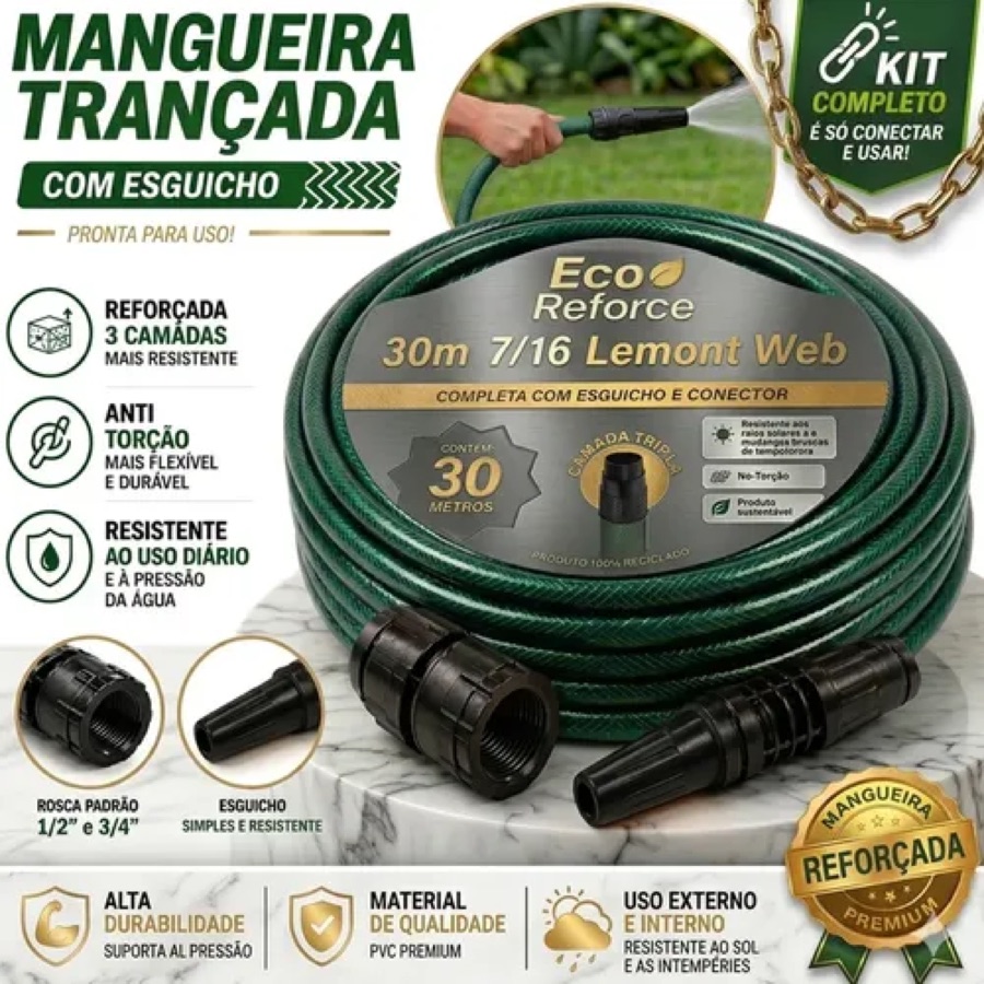 Mangueira Jardim 30 Metros Com Esguicho Trançada Mangueira Jardim 30m Metros Reforçada Flexível 7/16 Anti Mangueira De Jardim 30 Metros Dobr
