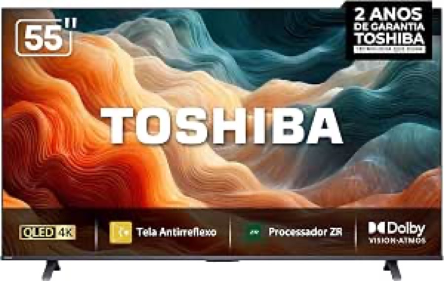Toshiba Smart TV MiniLED QLED 4K 55" Polegadas 55M450SS com Painel Antirreflexo Processador de AI ZR Som Aprimorado por AI Modo Game