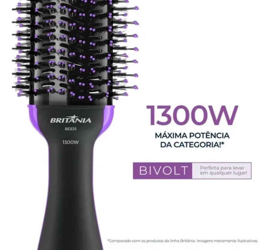 Escova Secadora Britânia BES35 Nanocerâmica 1300W Bivolt Alisadora Modeladora Secador 4 em 1 Alta Potência