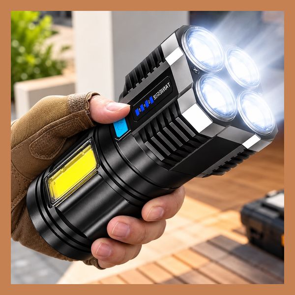 Lanterna Tatica Recarregavel Mais Forte Do Mundo Sitio Led Branco Preto