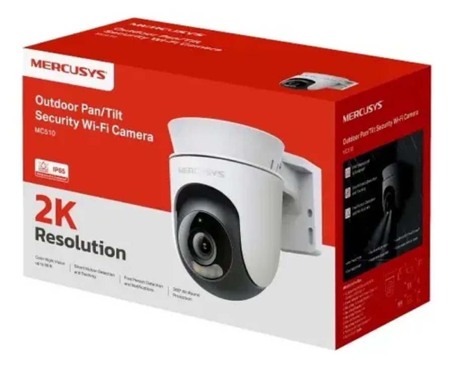 Mercusys MC510 Câmera de Segurança Wi-Fi Externa 2K 3MP, Rotação 360°, Visão Noturna Colorida, Detecção de Pessoas e Rastreamento de Movimen